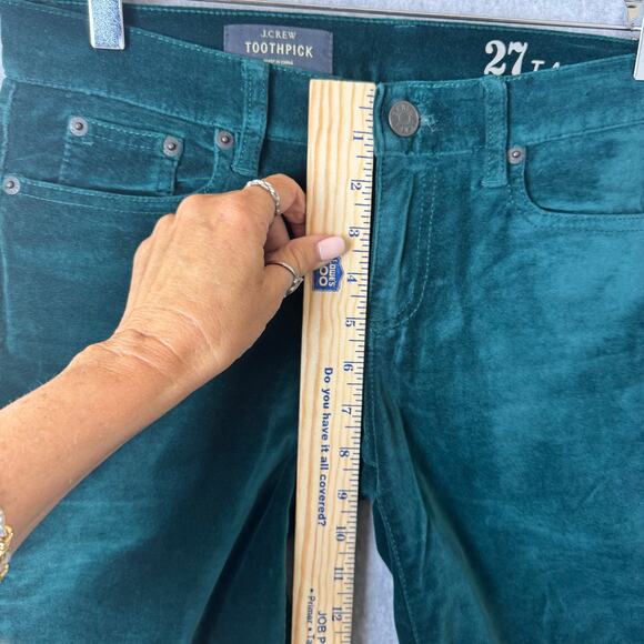 J Crew Toothpick Jeans Green Crushed Velvet Women’s 27 Tall Ankle Stretch Boho - Picture 8 of 12
